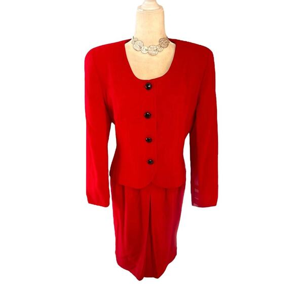 Vintage Christian Dior 2pc Red 100% Wool Jacket & Skirt Suit Women’s size 12